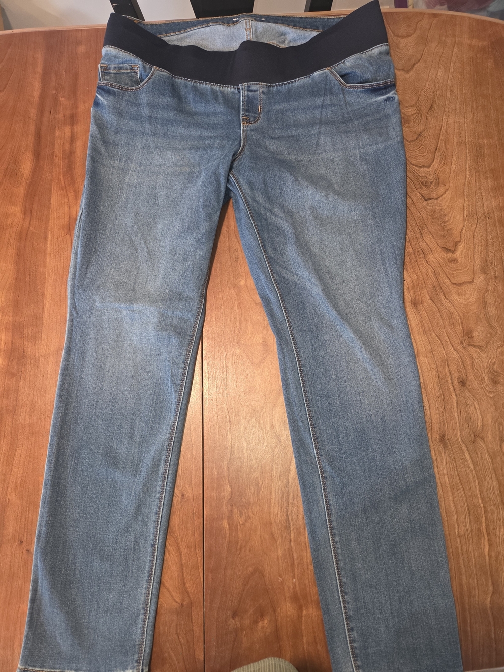 Old Navy Blue Skinny Maternity Jeans with Black Waistband